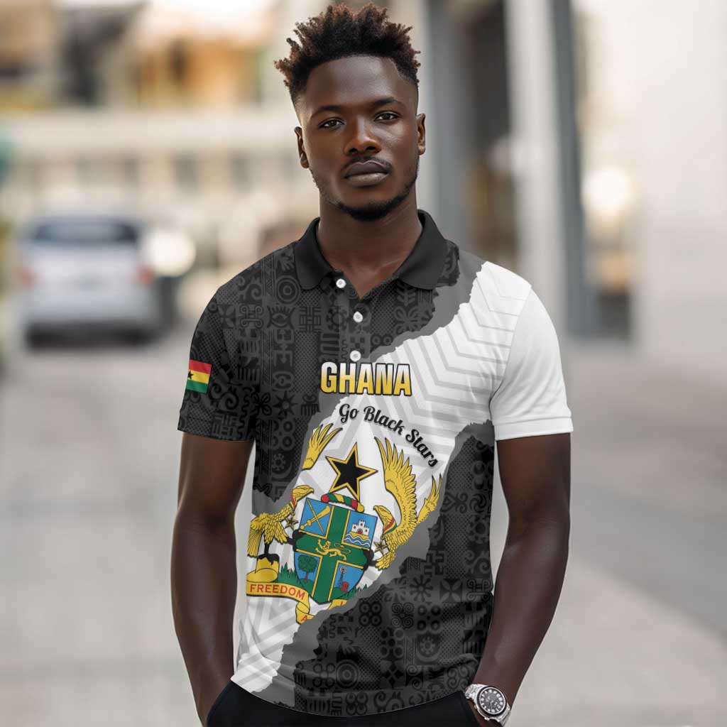 Custom Ghana Football Polo Shirt 2026 Go Black Stars Black Adinkra Pattern LT14
