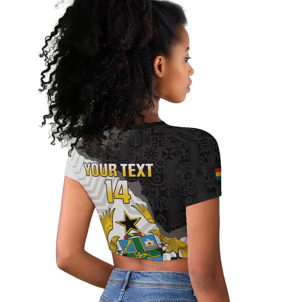 Custom Ghana Football Raglan Cropped T shirt 2026 Go Black Stars Black Adinkra Pattern LT14