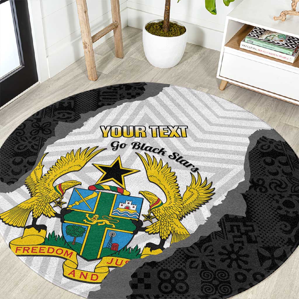 Custom Ghana Football Round Carpet 2026 Go Black Stars Black Adinkra Pattern - African Pride