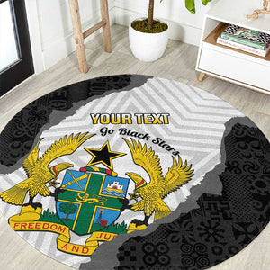 Custom Ghana Football Round Carpet 2026 Go Black Stars Black Adinkra Pattern - African Pride