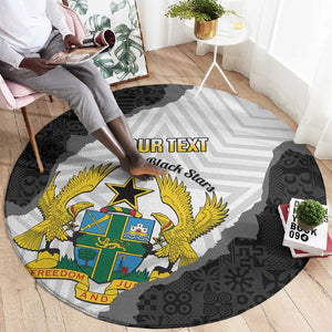 Custom Ghana Football Round Carpet 2026 Go Black Stars Black Adinkra Pattern - African Pride