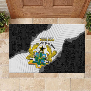 Custom Ghana Football Rubber Doormat 2026 Go Black Stars Black Adinkra Pattern - African Pride