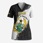 Custom Ghana Football Scrub Top 2026 Go Black Stars Black Adinkra Pattern - African Pride