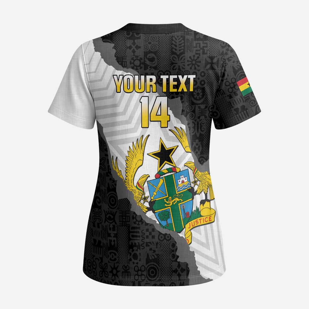 Custom Ghana Football Scrub Top 2026 Go Black Stars Black Adinkra Pattern - African Pride