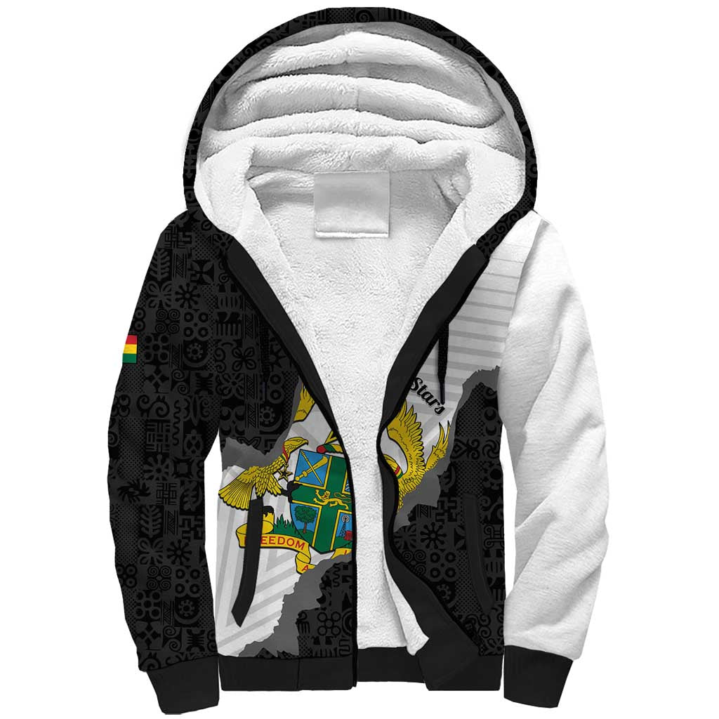 Custom Ghana Football Sherpa Hoodie 2026 Go Black Stars Black Adinkra Pattern - African Pride