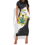 Custom Ghana Football Short Sleeve Bodycon Dress 2026 Go Black Stars Black Adinkra Pattern - African Pride