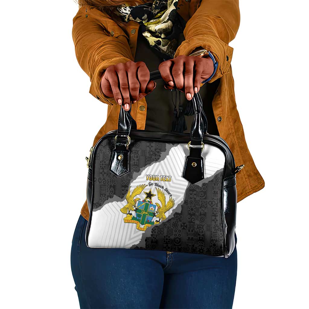 Custom Ghana Football Shoulder Handbag 2026 Go Black Stars Black Adinkra Pattern - African Pride