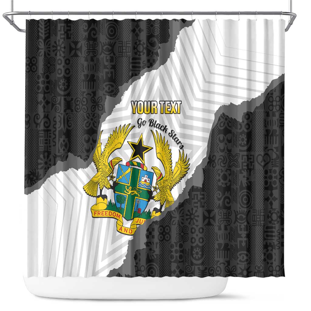 Custom Ghana Football Shower Curtain 2026 Go Black Stars Black Adinkra Pattern - African Pride