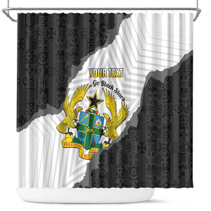 Custom Ghana Football Shower Curtain 2026 Go Black Stars Black Adinkra Pattern - African Pride