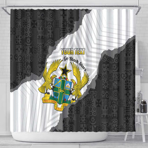 Custom Ghana Football Shower Curtain 2026 Go Black Stars Black Adinkra Pattern - African Pride