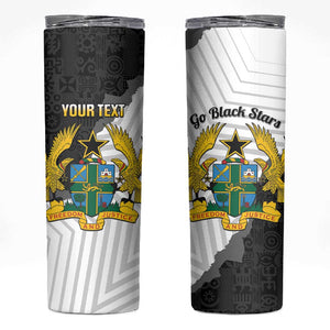 Custom Ghana Football Skinny Tumbler 2026 Go Black Stars Black Adinkra Pattern - African Pride