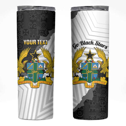 Custom Ghana Football Skinny Tumbler 2026 Go Black Stars Black Adinkra Pattern - African Pride