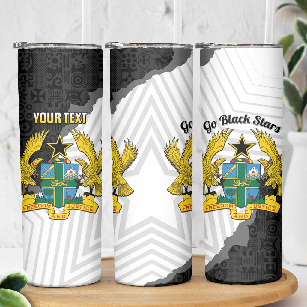 Custom Ghana Football Skinny Tumbler 2026 Go Black Stars Black Adinkra Pattern - African Pride