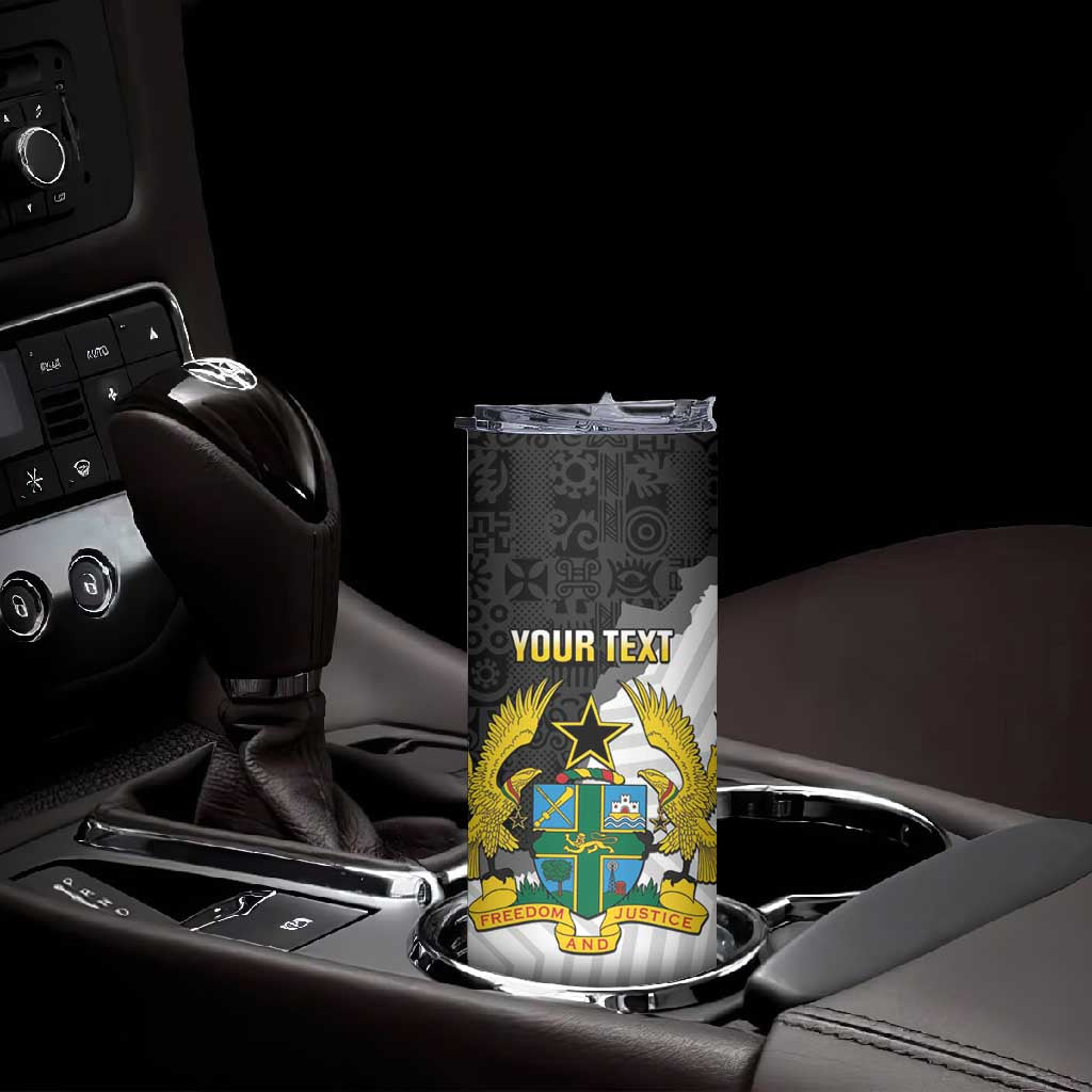 Custom Ghana Football Skinny Tumbler 2026 Go Black Stars Black Adinkra Pattern - African Pride