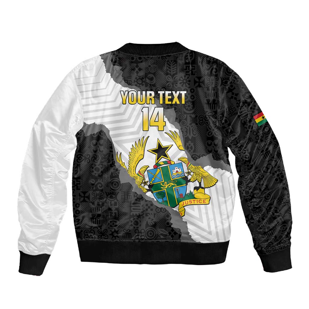 Custom Ghana Football Sleeve Zip Bomber Jacket 2026 Go Black Stars Black Adinkra Pattern - African Pride