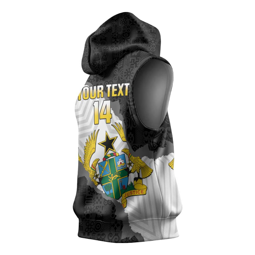 Custom Ghana Football Sleeveless Hoodie 2026 Go Black Stars Black Adinkra Pattern - African Pride