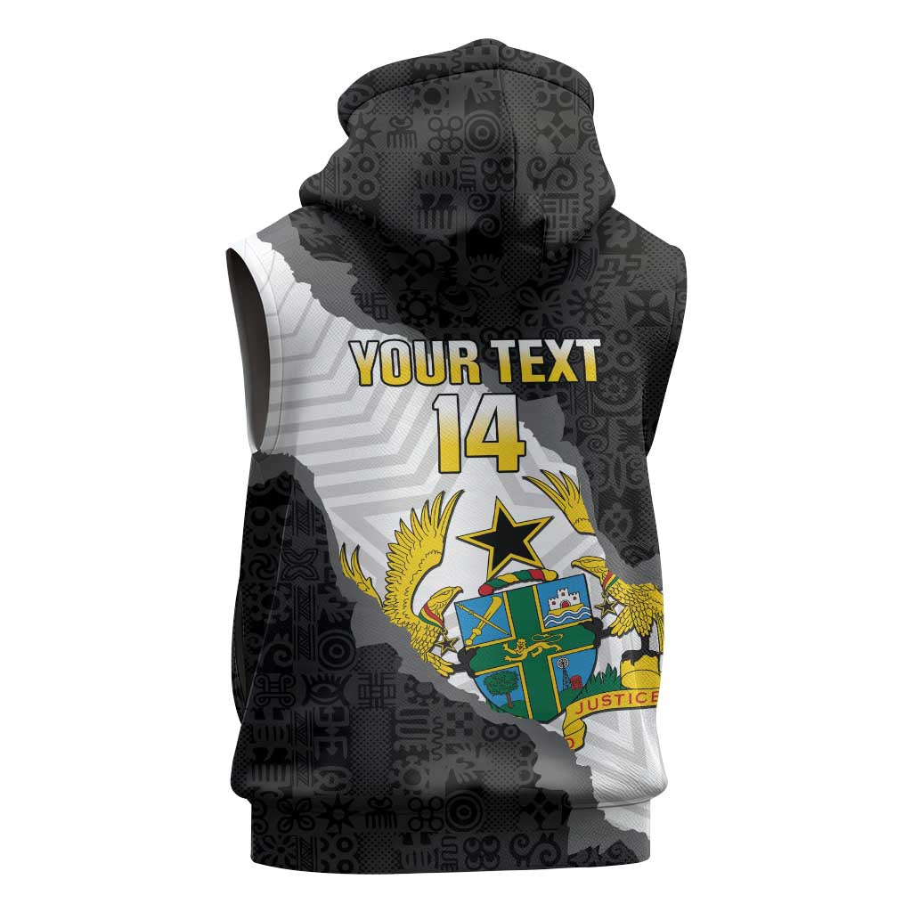 Custom Ghana Football Sleeveless Zip Hoodie 2026 Go Black Stars Black Adinkra Pattern - African Pride