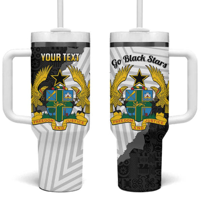 Custom Ghana Football Tumbler With Handle 2026 Go Black Stars Black Adinkra Pattern - African Pride