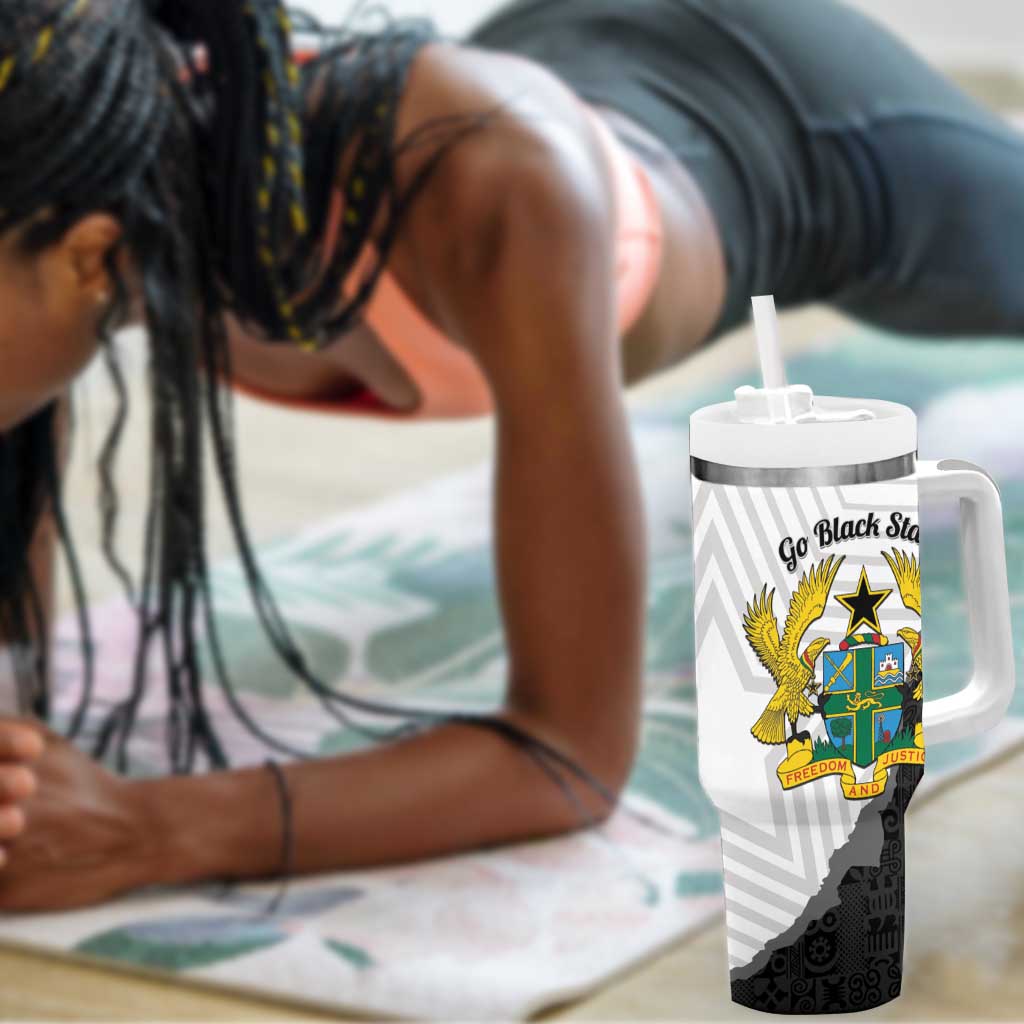 Custom Ghana Football Tumbler With Handle 2026 Go Black Stars Black Adinkra Pattern - African Pride