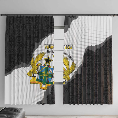 Custom Ghana Football Window Curtain 2026 Go Black Stars Black Adinkra Pattern - African Pride