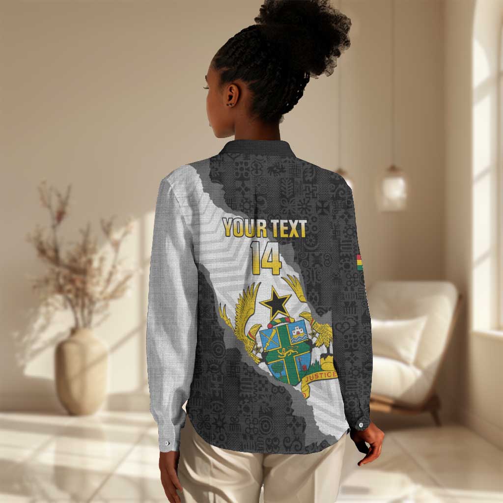 Custom Ghana Football Women Casual Shirt 2026 Go Black Stars Black Adinkra Pattern - African Pride