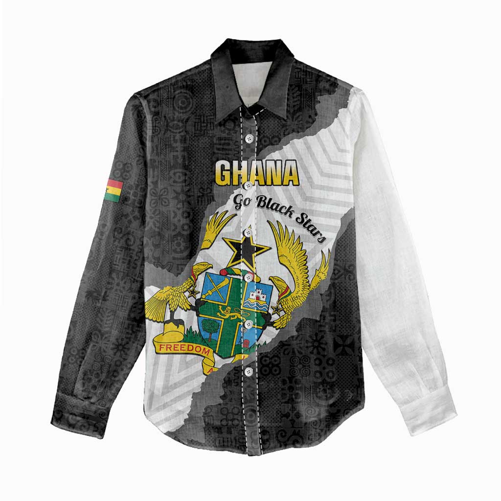 Custom Ghana Football Women Casual Shirt 2026 Go Black Stars Black Adinkra Pattern - African Pride