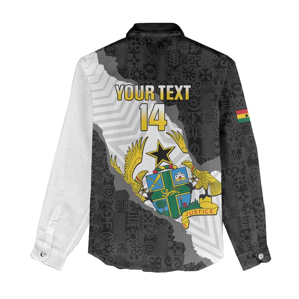 Custom Ghana Football Women Casual Shirt 2026 Go Black Stars Black Adinkra Pattern - African Pride