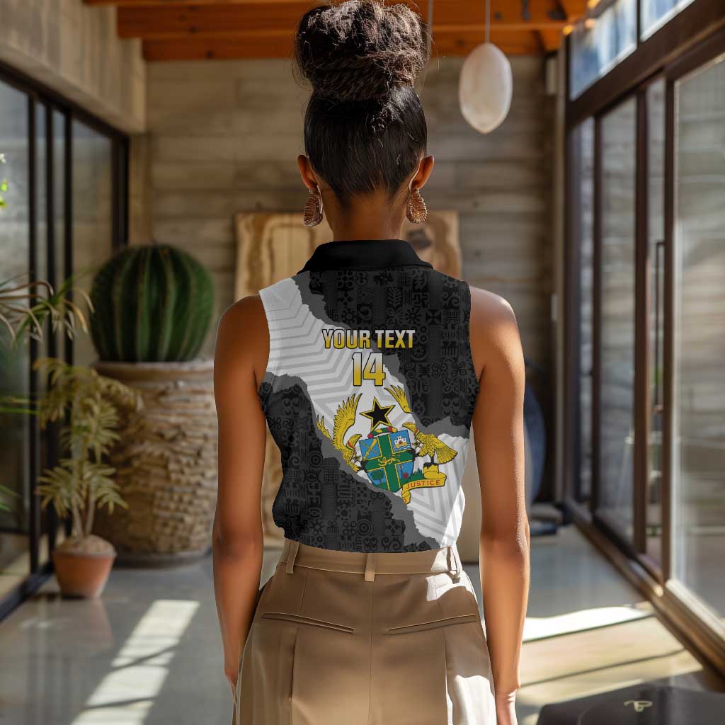Custom Ghana Football Women Sleeveless Polo Shirt 2026 Go Black Stars Black Adinkra Pattern - African Pride