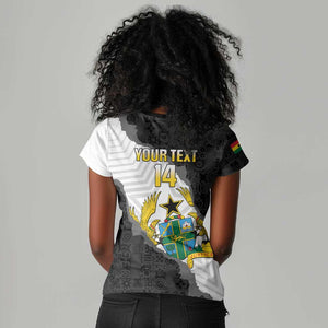 Custom Ghana Football Women V-Neck T-Shirt 2026 Go Black Stars Black Adinkra Pattern LT14