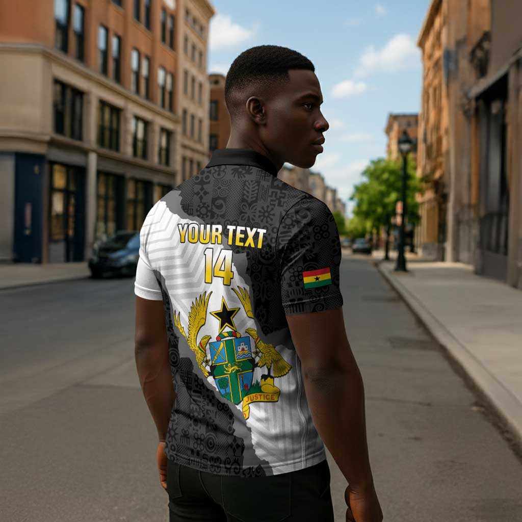 Custom Ghana Football Zipper Polo Shirt 2026 Go Black Stars Black Adinkra Pattern - African Pride
