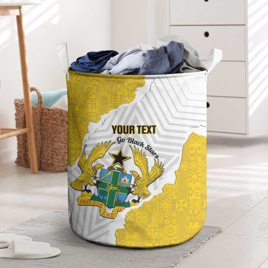 Custom Ghana Football Laundry Basket 2026 Go Black Stars Yellow Adinkra Pattern - African Pride