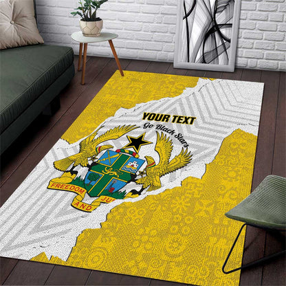 Custom Ghana Football Area Rug 2026 Go Black Stars Yellow Adinkra Pattern - African Pride