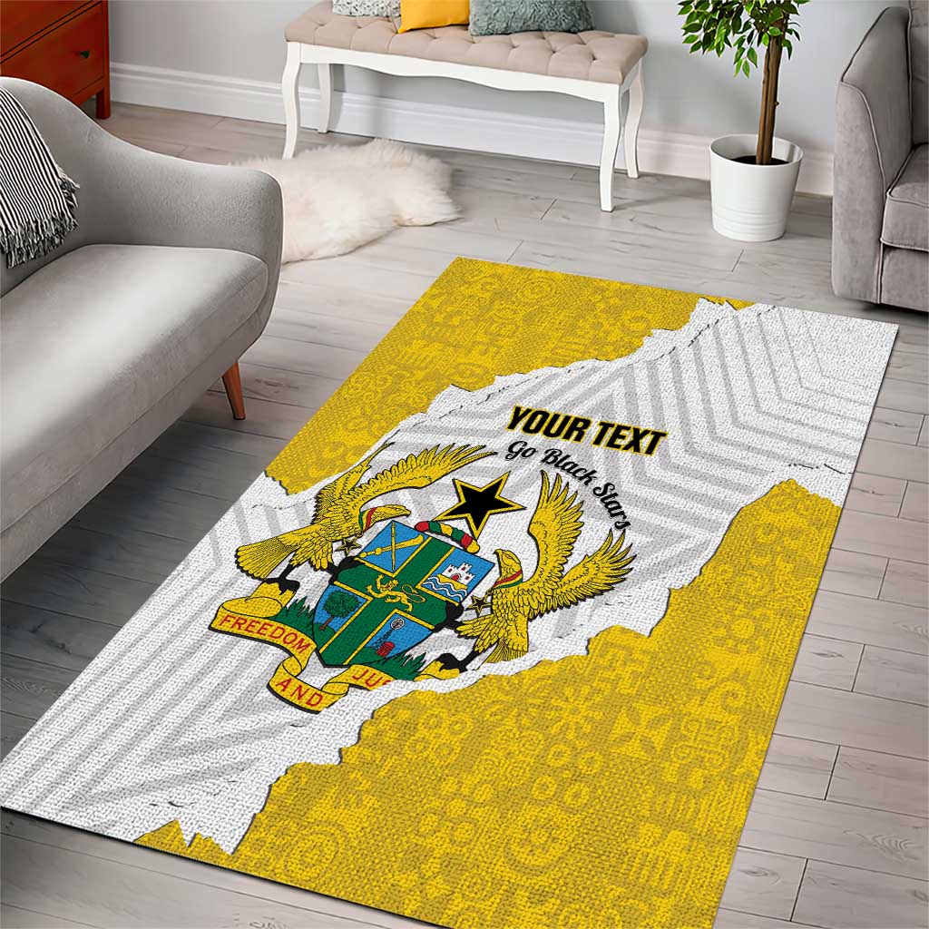 Custom Ghana Football Area Rug 2026 Go Black Stars Yellow Adinkra Pattern - African Pride