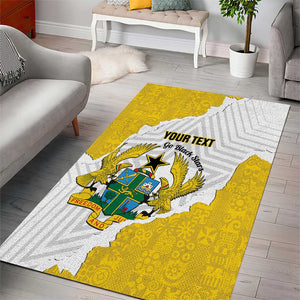 Custom Ghana Football Area Rug 2026 Go Black Stars Yellow Adinkra Pattern - African Pride