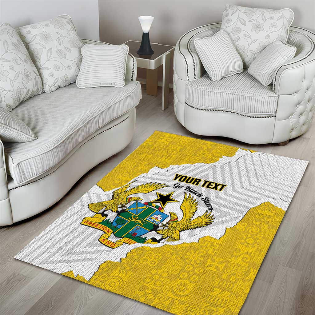 Custom Ghana Football Area Rug 2026 Go Black Stars Yellow Adinkra Pattern - African Pride