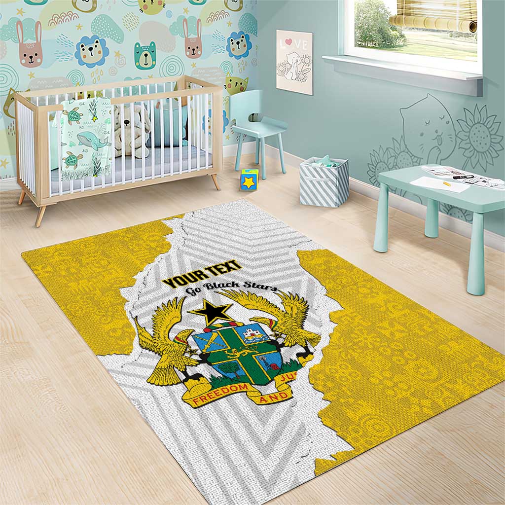 Custom Ghana Football Area Rug 2026 Go Black Stars Yellow Adinkra Pattern - African Pride