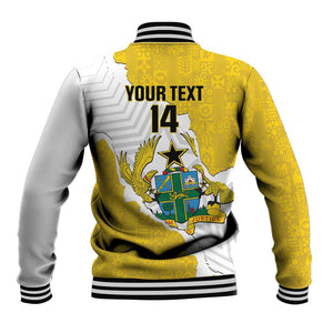 Custom Ghana Football Baseball Jacket 2026 Go Black Stars Yellow Adinkra Pattern - African Pride