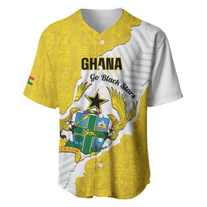 Custom Ghana Football Baseball Jersey 2026 Go Black Stars Yellow Adinkra Pattern - African Pride