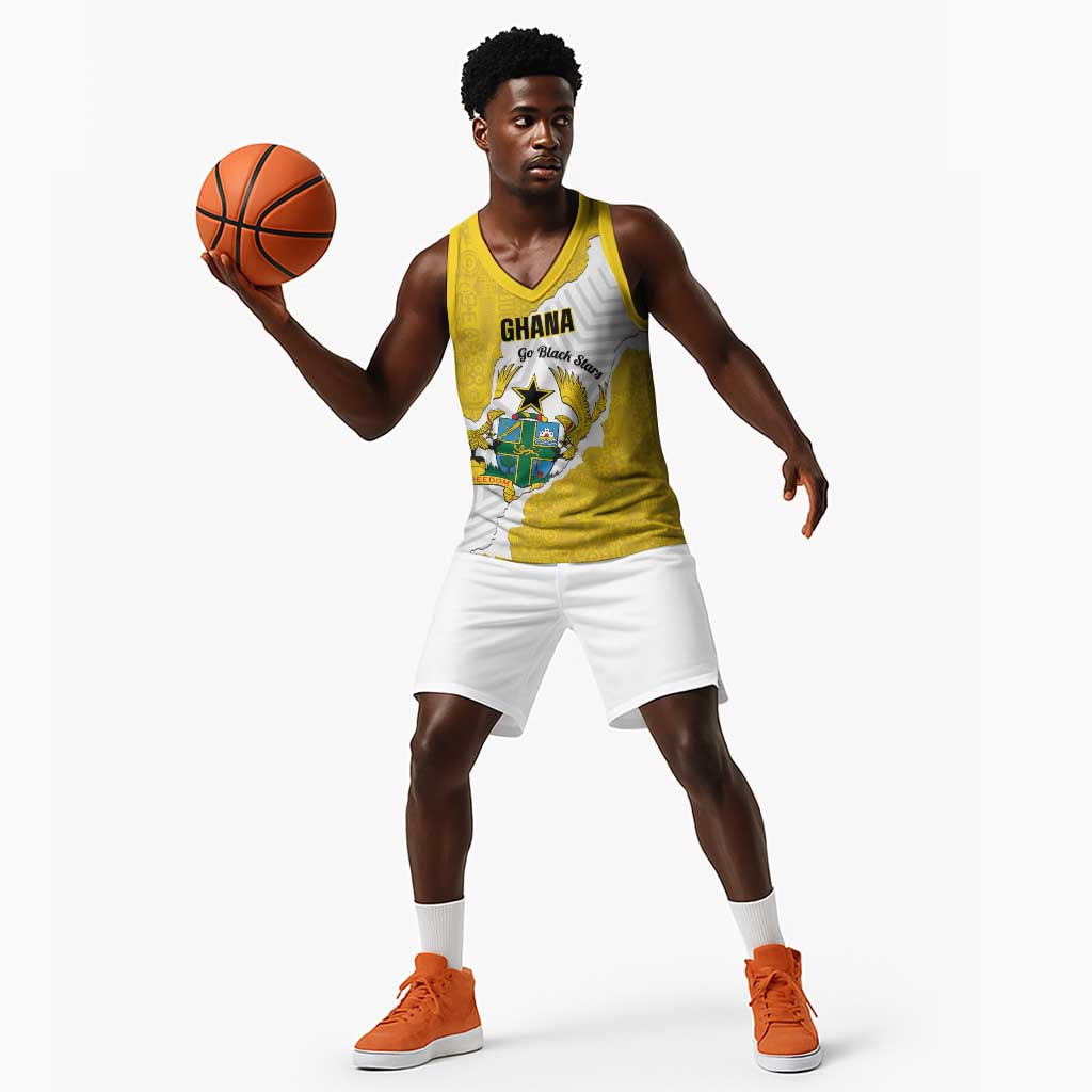 Custom Ghana Football Basketball Jersey 2026 Go Black Stars Yellow Adinkra Pattern - African Pride