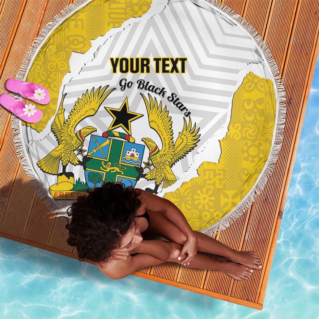 Custom Ghana Football Beach Blanket 2026 Go Black Stars Yellow Adinkra Pattern - African Pride