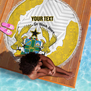 Custom Ghana Football Beach Blanket 2026 Go Black Stars Yellow Adinkra Pattern - African Pride