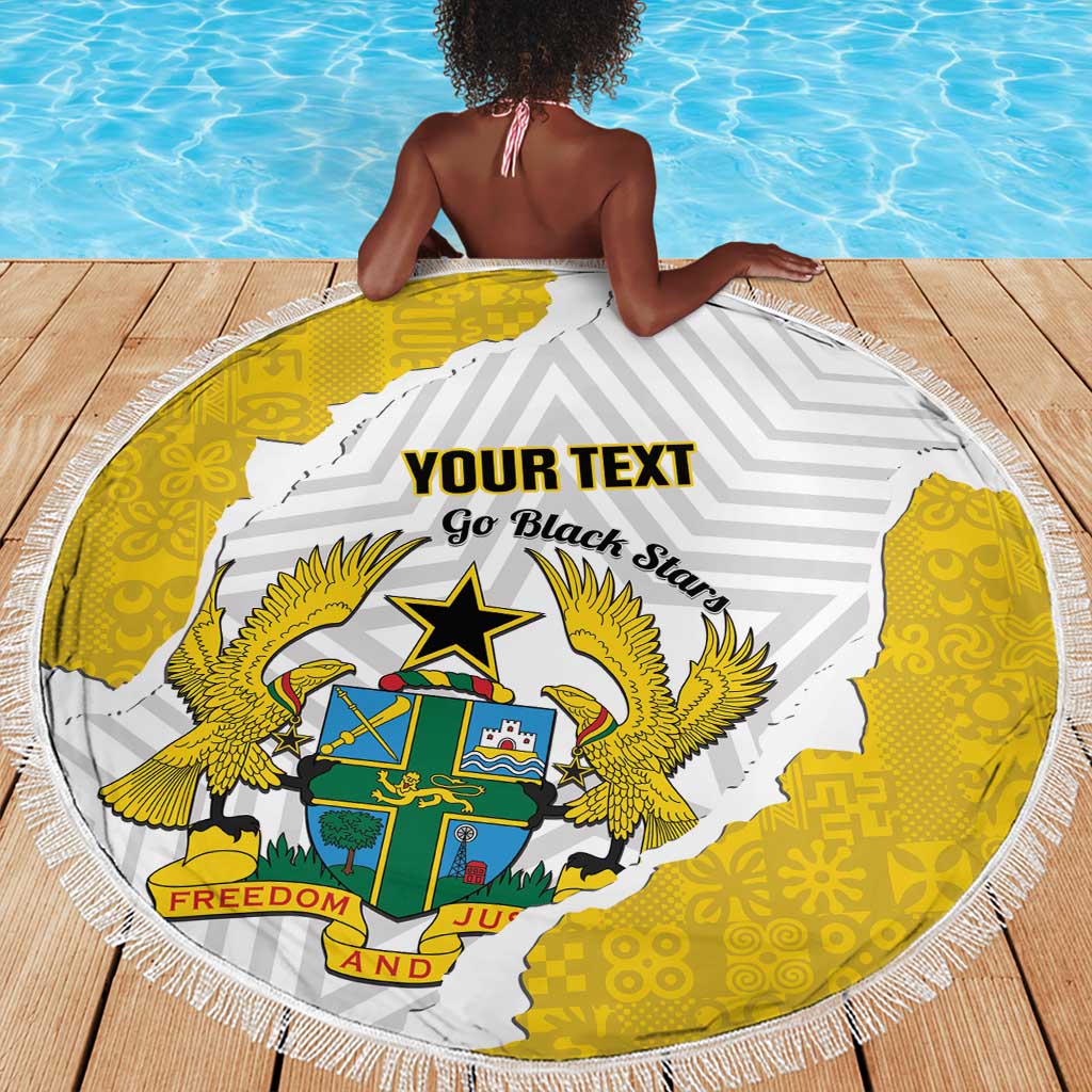 Custom Ghana Football Beach Blanket 2026 Go Black Stars Yellow Adinkra Pattern - African Pride