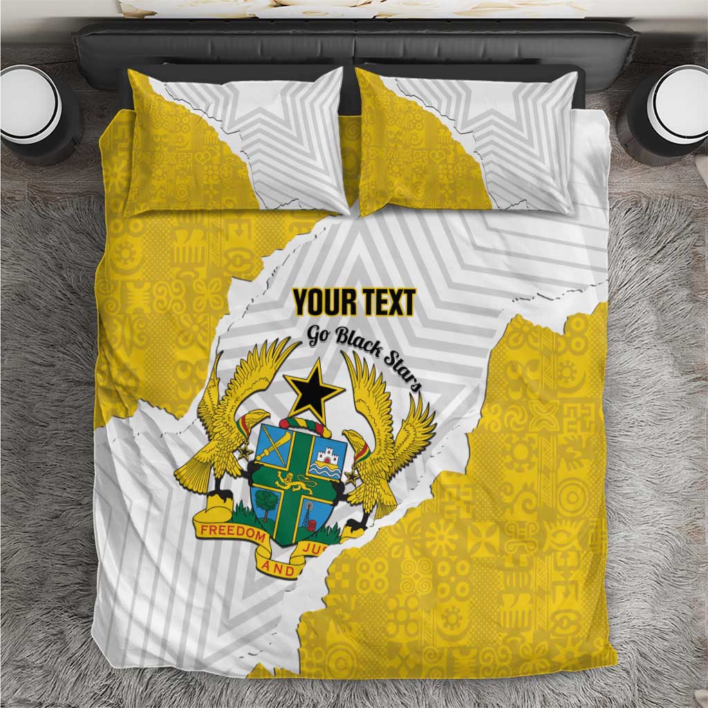 Custom Ghana Football Bedding Set 2026 Go Black Stars Yellow Adinkra Pattern - African Pride