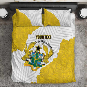 Custom Ghana Football Bedding Set 2026 Go Black Stars Yellow Adinkra Pattern - African Pride