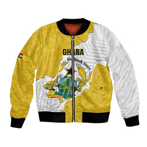 Custom Ghana Football Bomber Jacket 2026 Go Black Stars Yellow Adinkra Pattern - African Pride