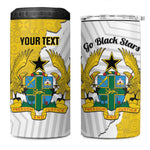 Custom Ghana Football 4 in 1 Can Cooler Tumbler 2026 Go Black Stars Yellow Adinkra Pattern - African Pride