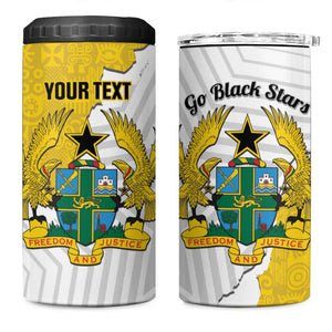 Custom Ghana Football 4 in 1 Can Cooler Tumbler 2026 Go Black Stars Yellow Adinkra Pattern - African Pride