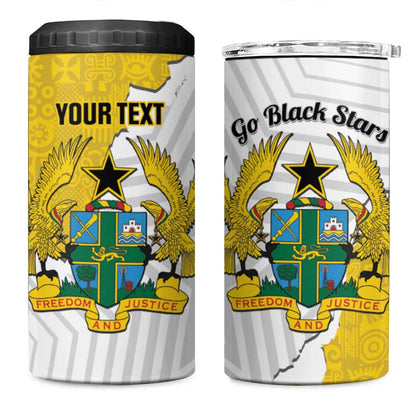 Custom Ghana Football 4 in 1 Can Cooler Tumbler 2026 Go Black Stars Yellow Adinkra Pattern - African Pride