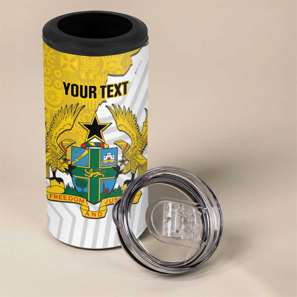 Custom Ghana Football 4 in 1 Can Cooler Tumbler 2026 Go Black Stars Yellow Adinkra Pattern - African Pride