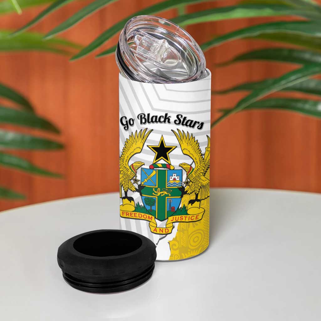 Custom Ghana Football 4 in 1 Can Cooler Tumbler 2026 Go Black Stars Yellow Adinkra Pattern - African Pride